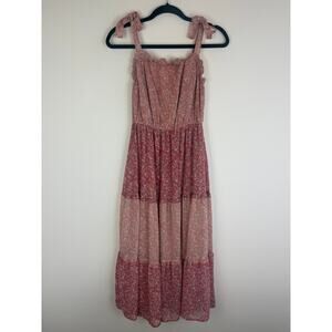 Sincerely Jules Womens Tiered Sleeveless Tie Pink Lined Floral Midi Dress Medium